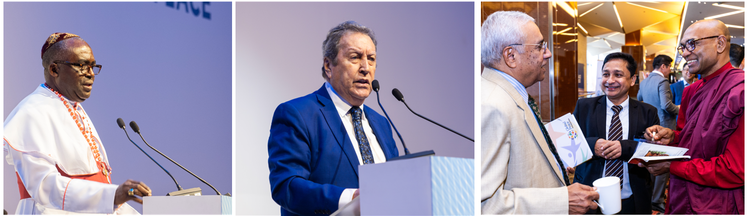 A collage of pictures of men speaking at a conference, showcasing the vision for national transformation and the civilization of peace.