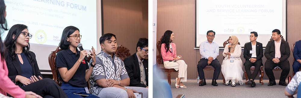 A group of young people engaging in peacebuilding activities while sitting in front of a screen.